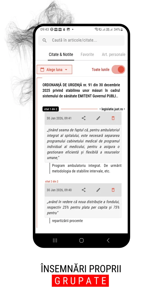 Însemnări proprii, grupate pe lună și pe categorie