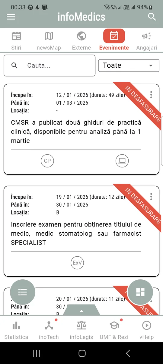 infoMedics — calendarul de evenimente